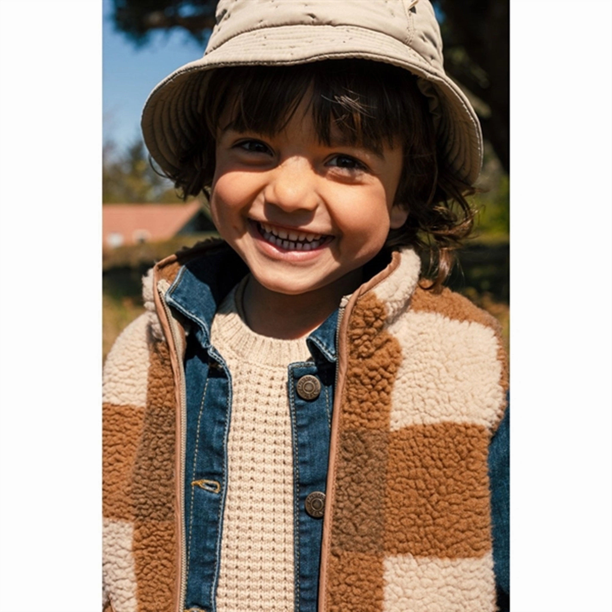 MarMar Joby Teddybear Fleece Vest Chunky Hazel Check Moisture Wicking Fabric