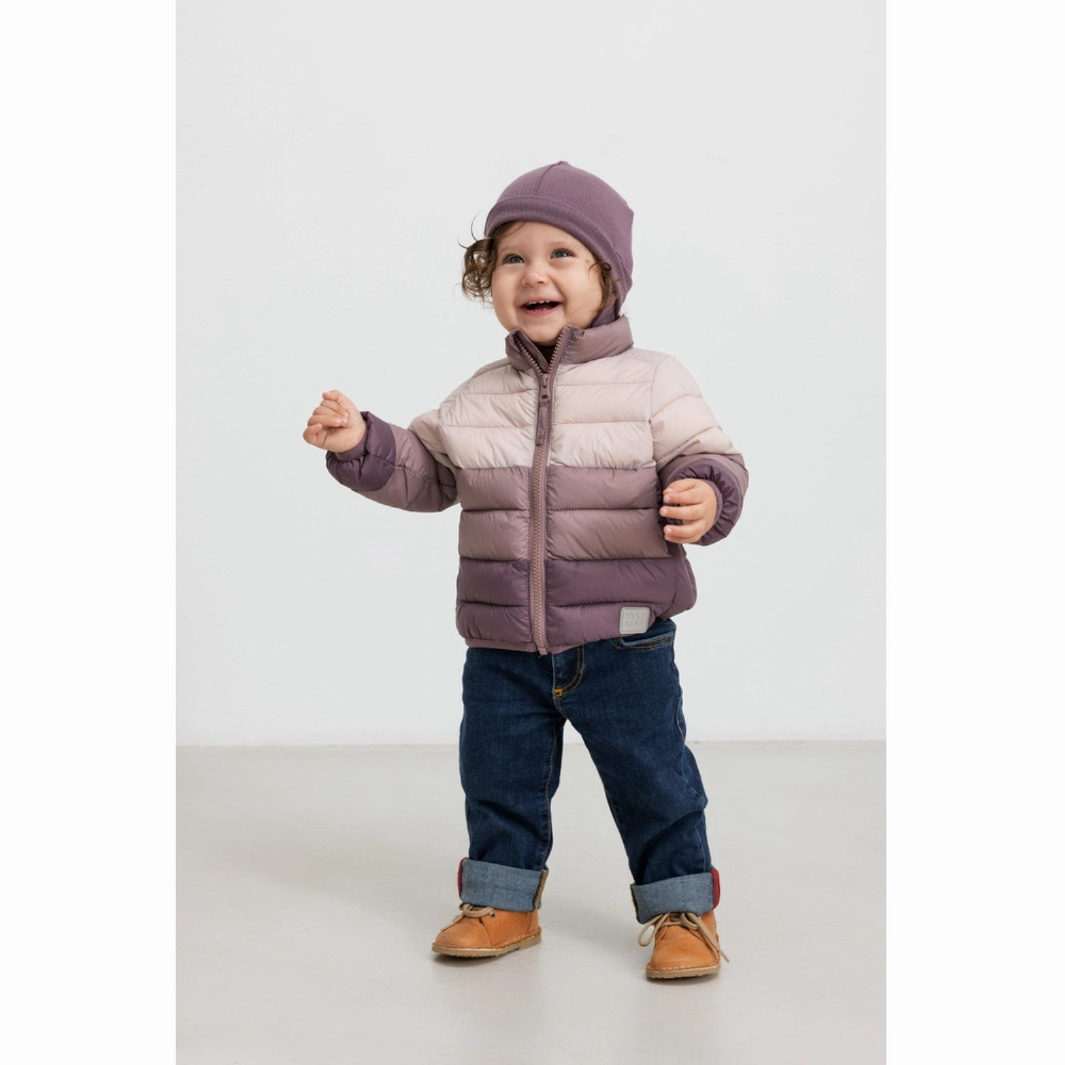No Collar Fleece Lined Interior MarMar Vegan Puffer Plum Shadow Block Owe Jacket