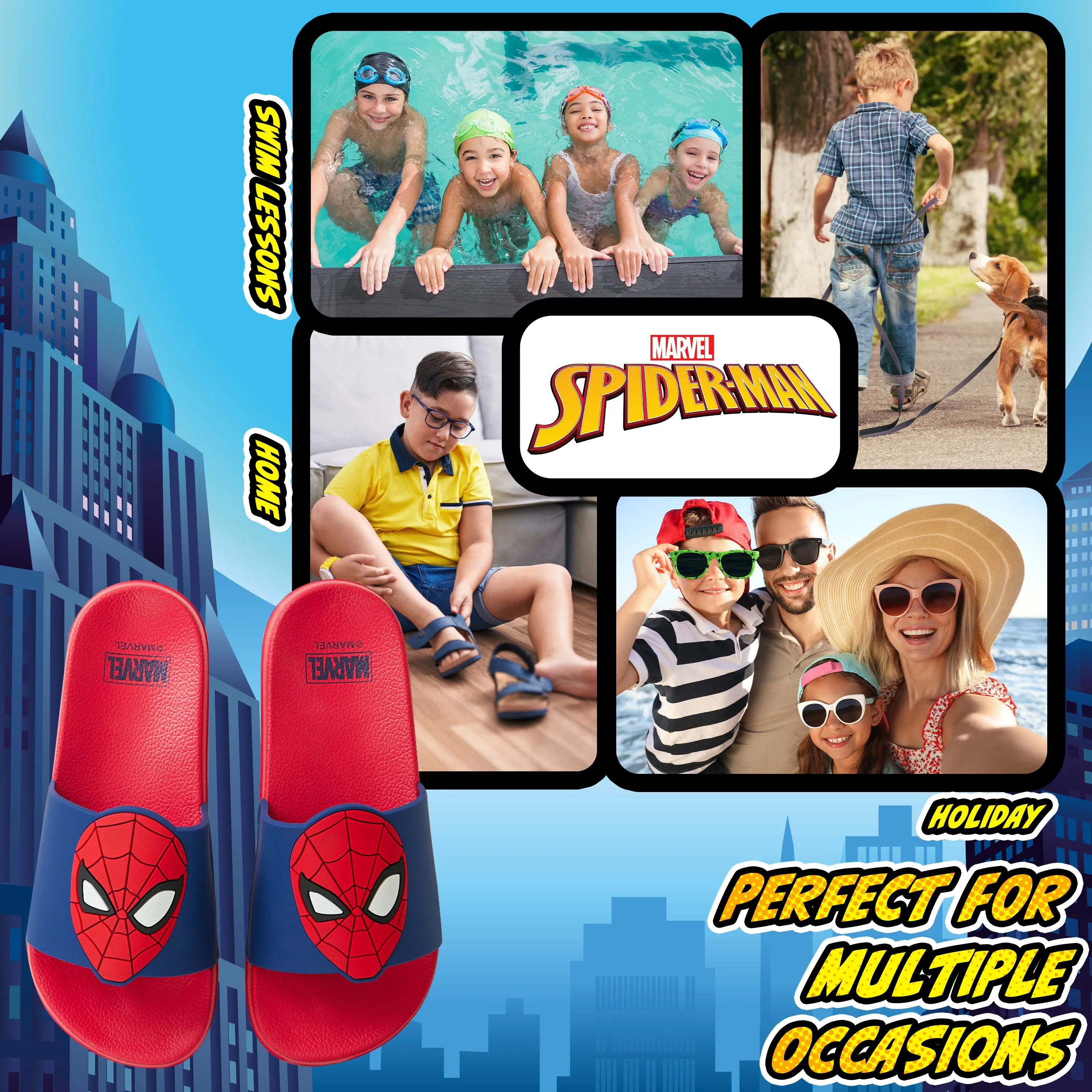 Marvel Boys Sliders Spiderman Kids Beach Shoes, Boys Sliders