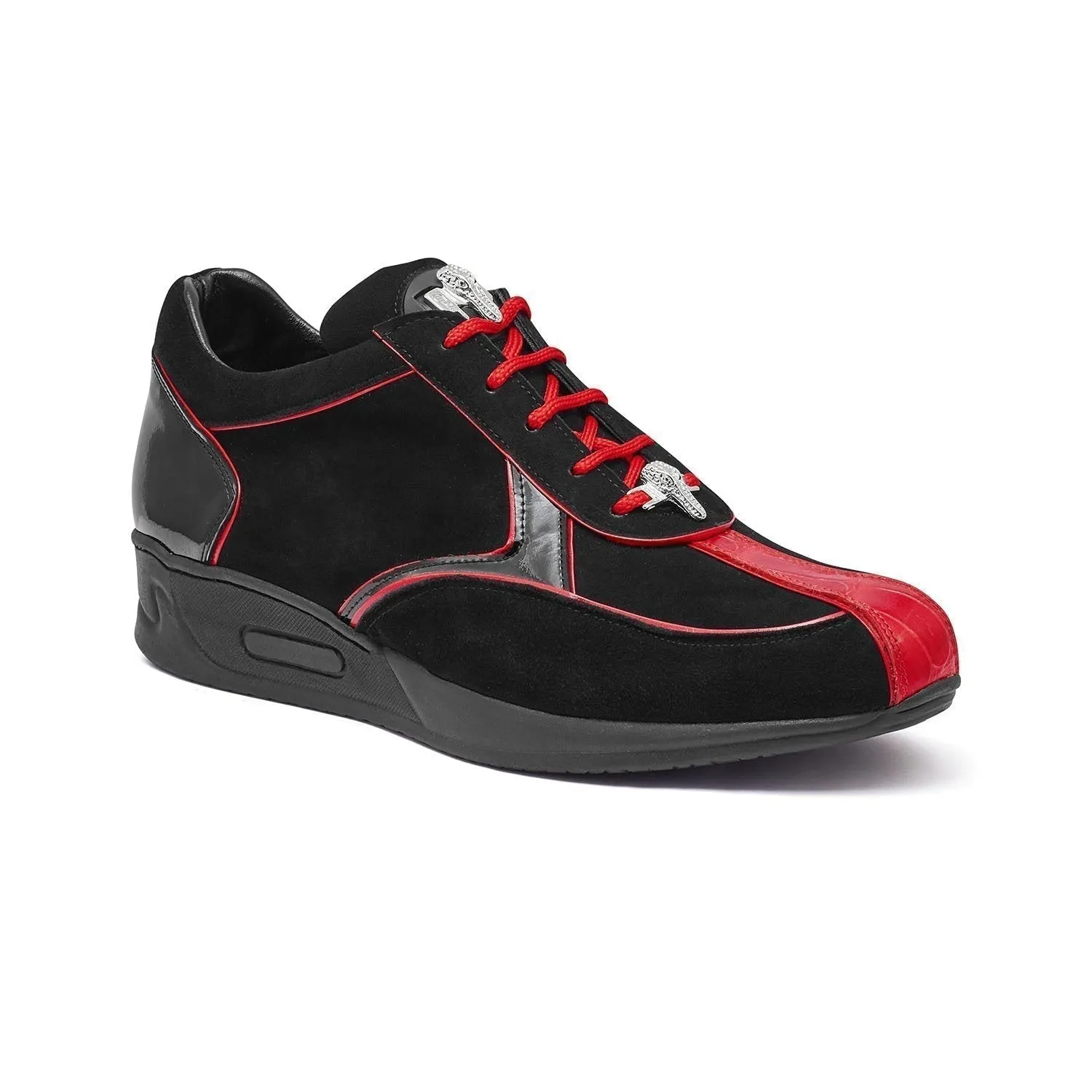 Mauri Jackpot M791 Men's Shoes Black & Red Exotic Crocodile / Suede / Patent Leather Sneakers (MA5347)