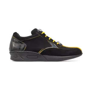 Mauri Jackpot M791 Men's Shoes Black & Yellow Exotic Crocodile / Suede / Patent Leather Sneakers (MAS5348)