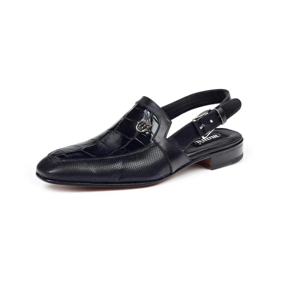 Mauri Men's Shoes Black Body Exotic Alligator & Calf-skin leather Sandals 4798 (MA4513)