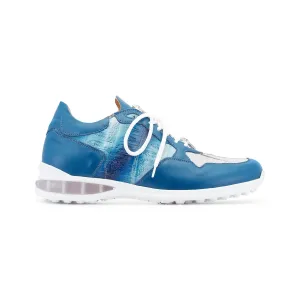 Mauri Runner 8457 Men's Shoes Caribbean Blue & Gray Exotic Crocodile / Calf-Skin Leather Low-Top Casual Sneakers (MA5538)
