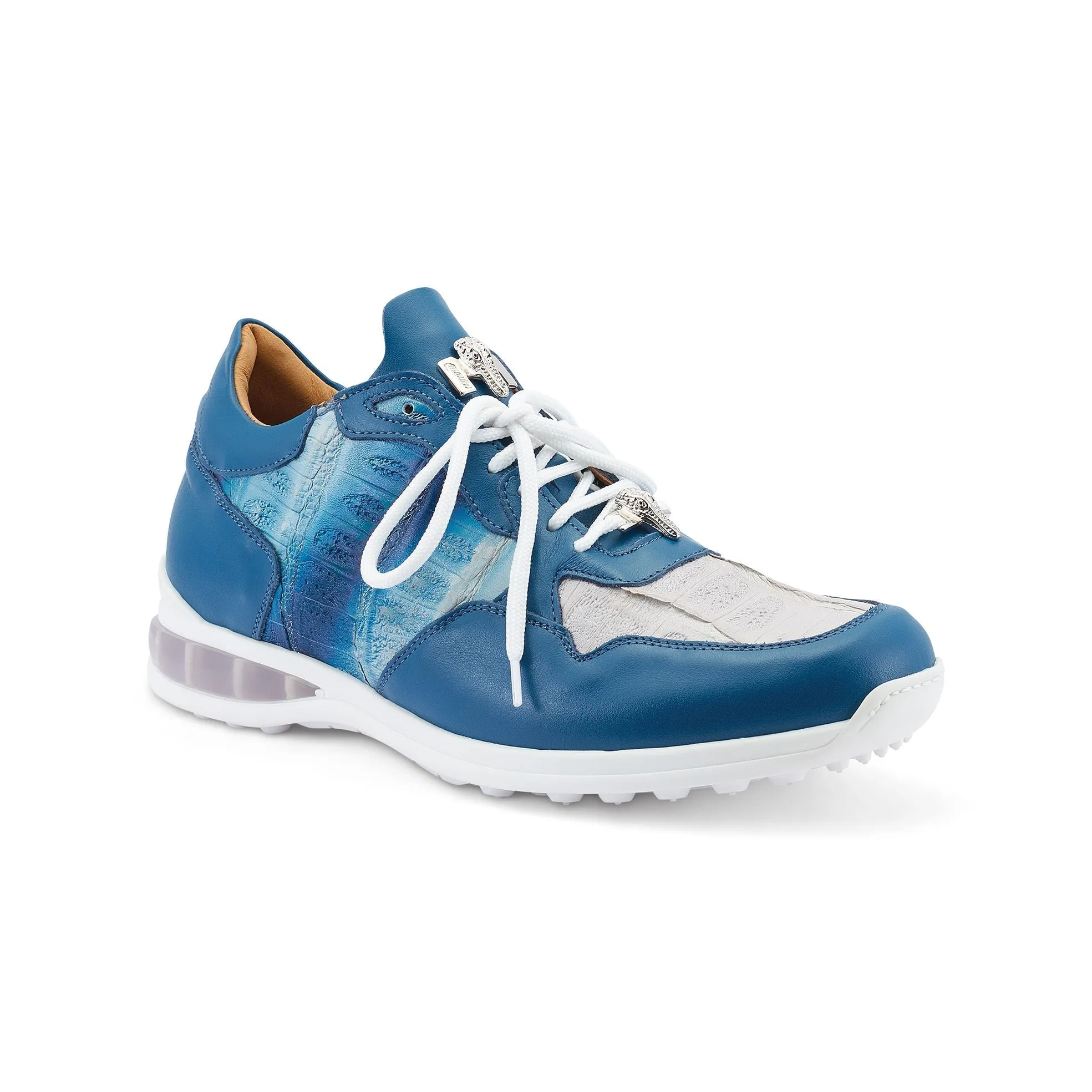 Mauri Runner 8457 Men's Shoes Caribbean Blue & Gray Exotic Crocodile / Calf-Skin Leather Low-Top Casual Sneakers (MA5538)