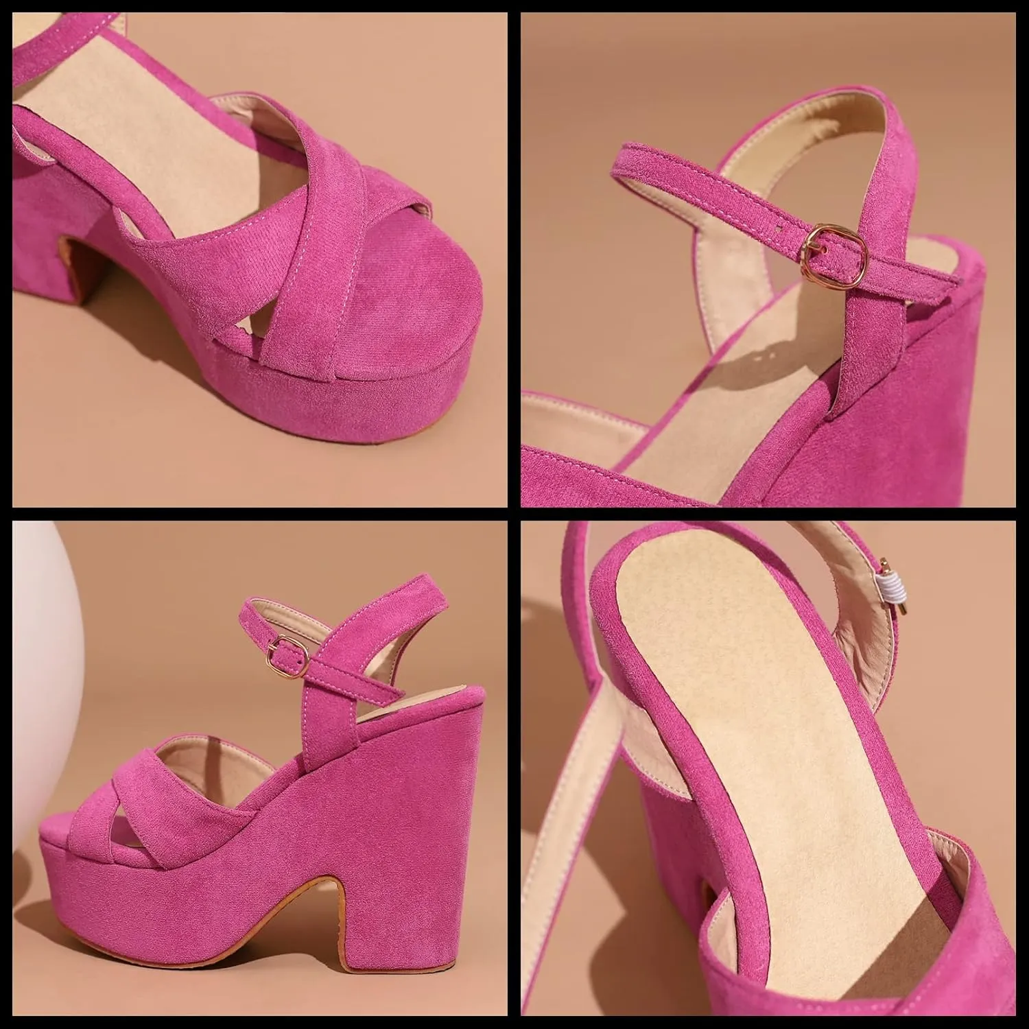 Meefit Women Chunky Heel Ankle Strap Sandals Platform Open Toe Block Heel Slingback Sandals
