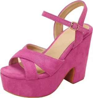 Meefit Women Chunky Heel Ankle Strap Sandals Platform Open Toe Block Heel Slingback Sandals