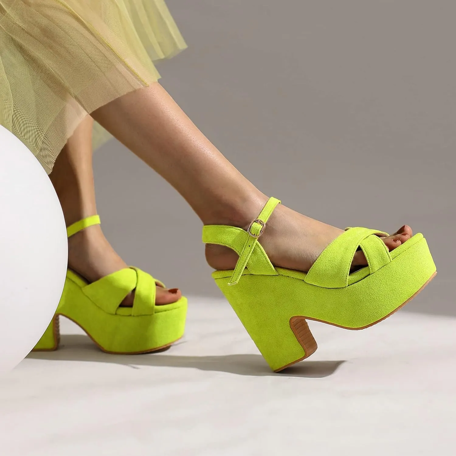 Meefit Women Chunky Heel Ankle Strap Sandals Platform Open Toe Block Heel Slingback Sandals