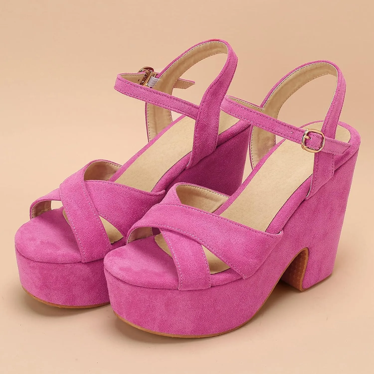 Meefit Women Chunky Heel Ankle Strap Sandals Platform Open Toe Block Heel Slingback Sandals
