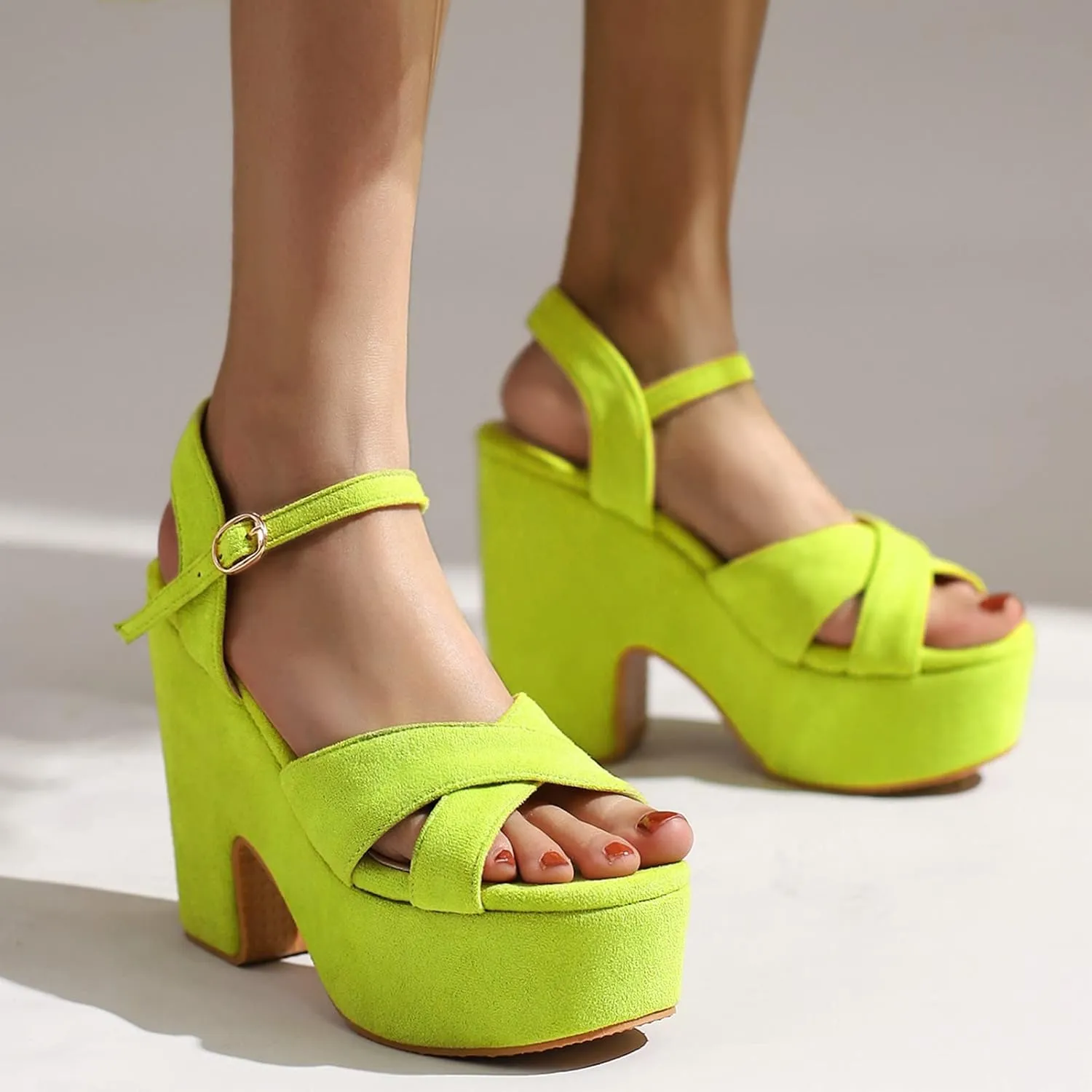 Meefit Women Chunky Heel Ankle Strap Sandals Platform Open Toe Block Heel Slingback Sandals