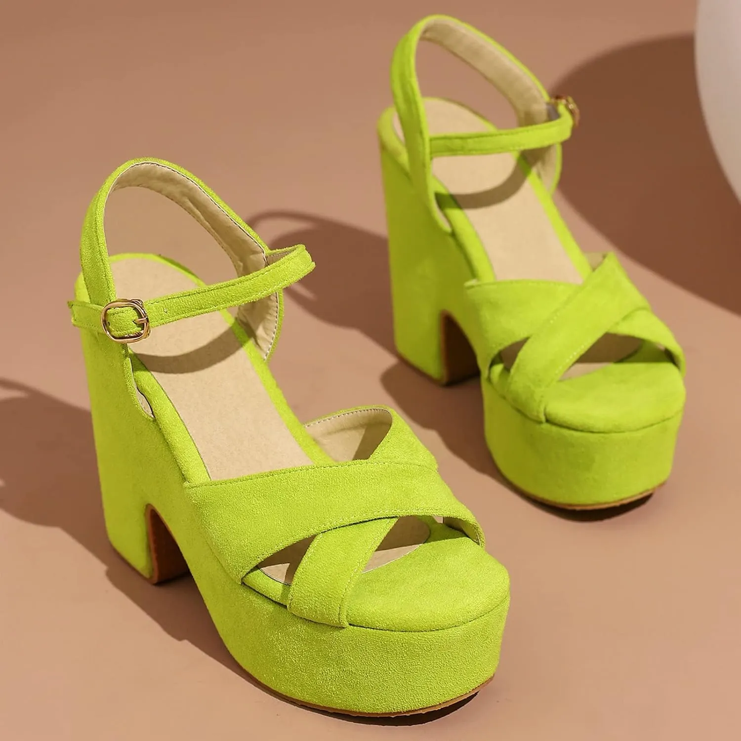 Meefit Women Chunky Heel Ankle Strap Sandals Platform Open Toe Block Heel Slingback Sandals
