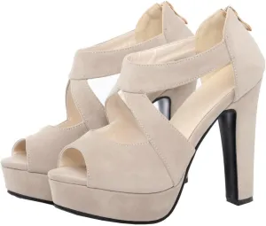 Meefit Women Chunky High Heel Peep Toe Sandals Platform Cross Pumps with Zipper