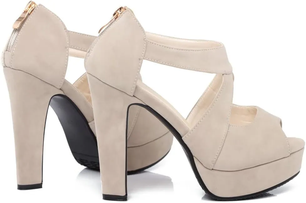 Meefit Women Chunky High Heel Peep Toe Sandals Platform Cross Pumps with Zipper