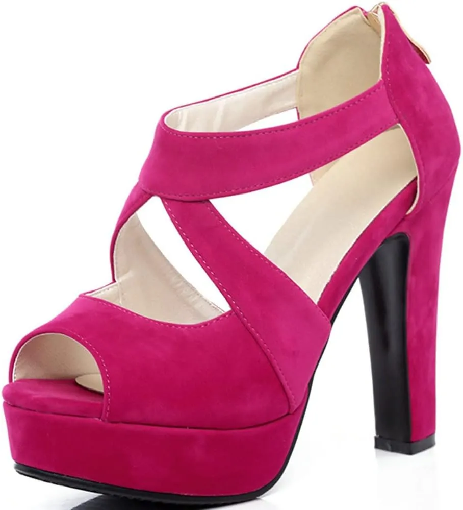 Meefit Women Chunky High Heel Peep Toe Sandals Platform Cross Pumps with Zipper