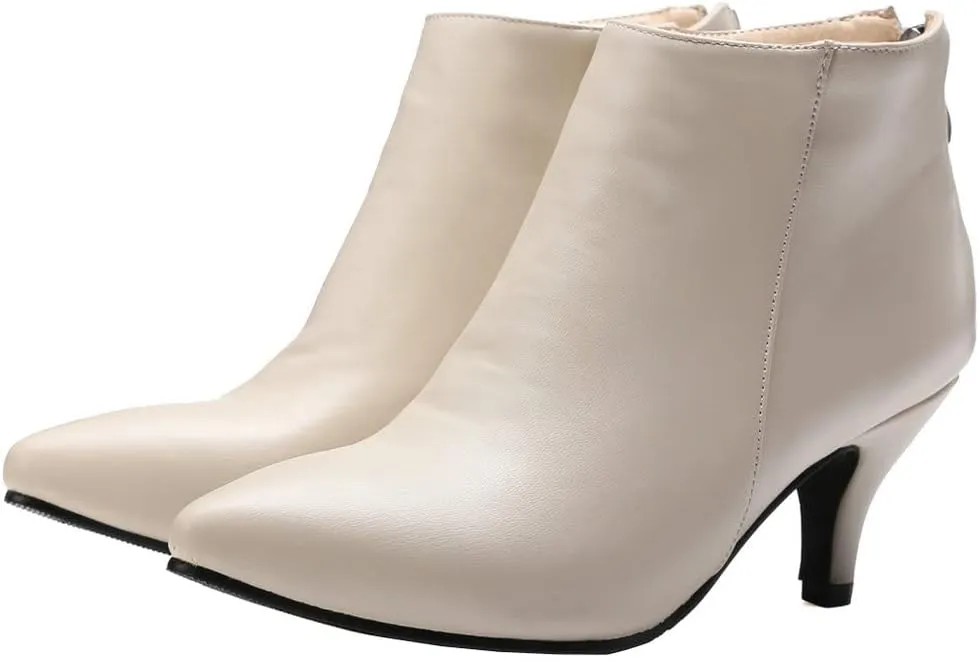 Meefit Women Low Kitten Heel Booties Pointed Toe Side Zip Ankle Boots