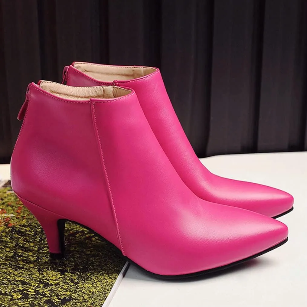 Meefit Women Low Kitten Heel Booties Pointed Toe Side Zip Ankle Boots