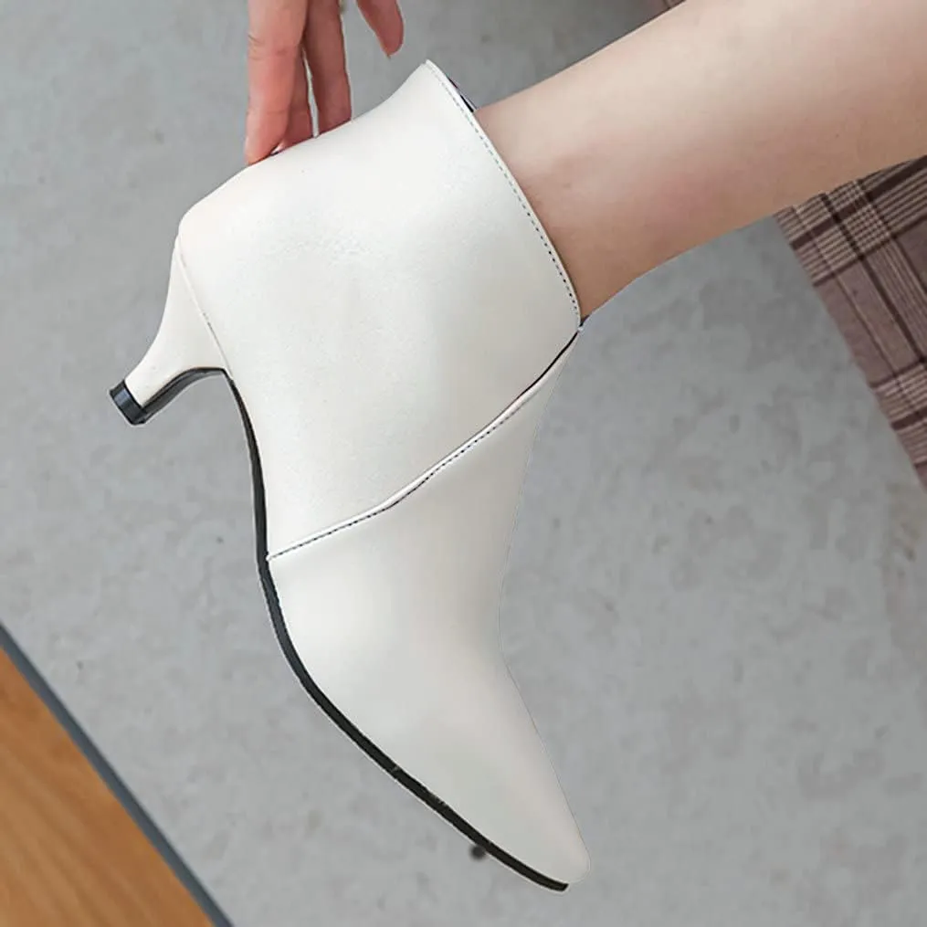 Meefit Women Low Kitten Heel Booties Pointed Toe Side Zip Ankle Boots