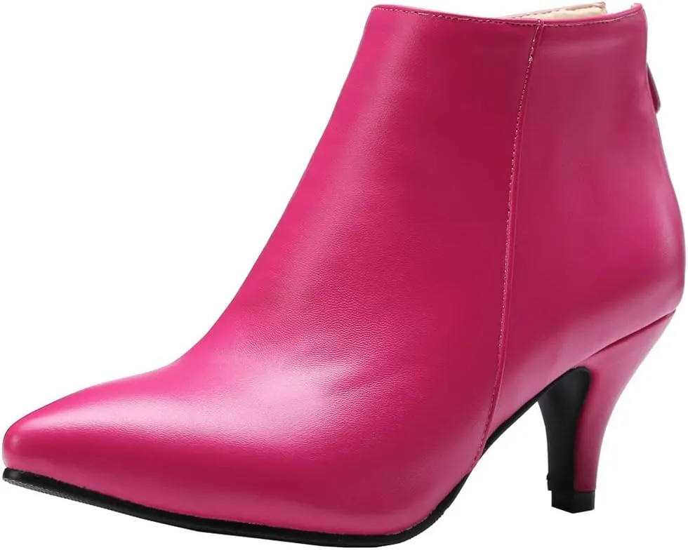 Meefit Women Low Kitten Heel Booties Pointed Toe Side Zip Ankle Boots