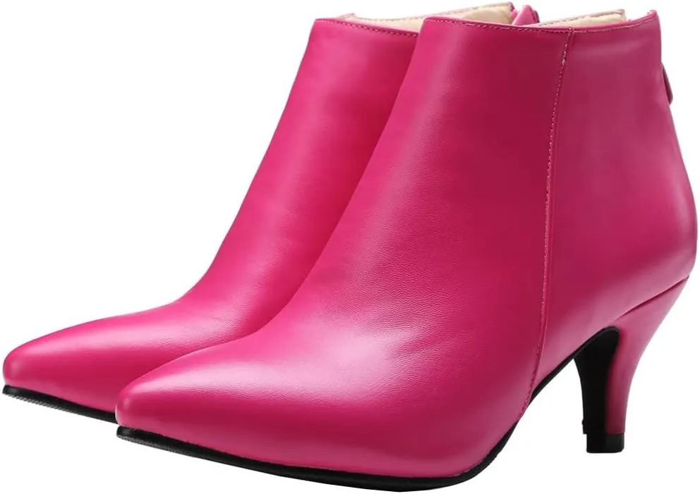 Meefit Women Low Kitten Heel Booties Pointed Toe Side Zip Ankle Boots