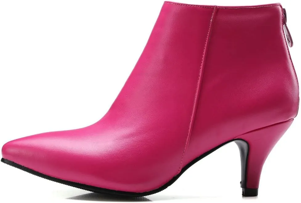 Meefit Women Low Kitten Heel Booties Pointed Toe Side Zip Ankle Boots