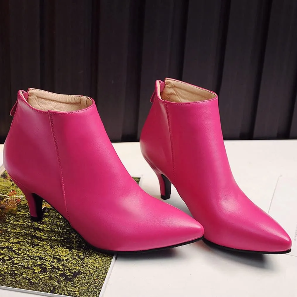 Meefit Women Low Kitten Heel Booties Pointed Toe Side Zip Ankle Boots