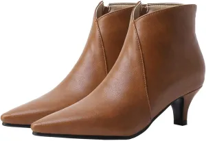 Meefit Women Low Kitten Heel Booties Pointed Toe Side Zip Ankle Boots