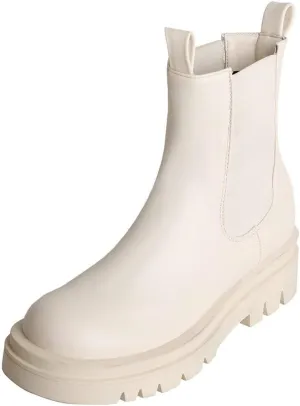 Meefit Women Mid Chunky Heel Chelsea Boots Platform Elastic Ankle Boots Pull On Booties