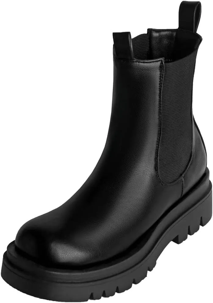 Meefit Women Mid Chunky Heel Chelsea Boots Platform Elastic Ankle Boots Pull On Booties