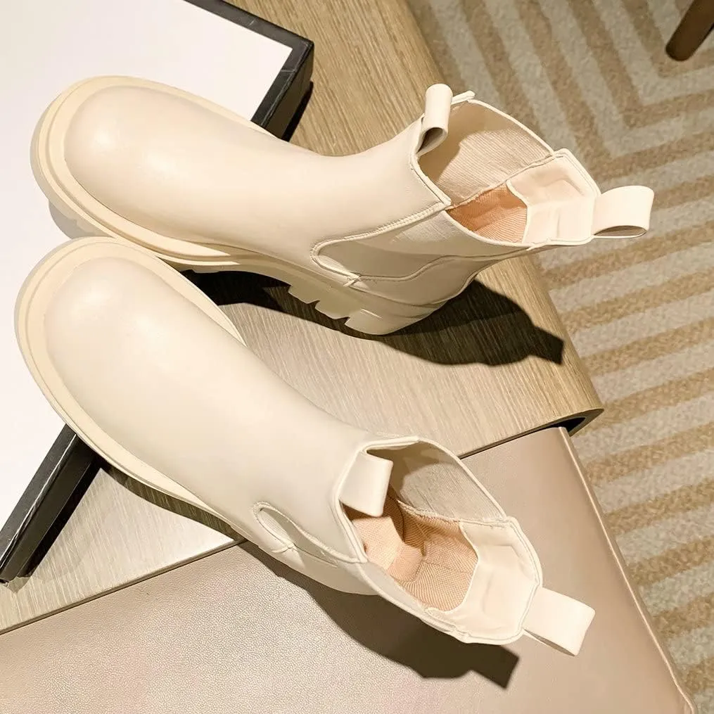 Meefit Women Mid Chunky Heel Chelsea Boots Platform Elastic Ankle Boots Pull On Booties