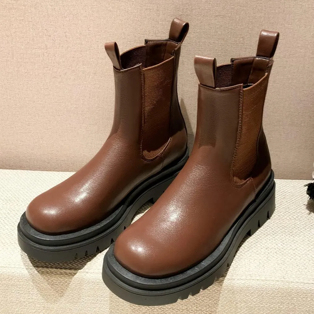 Meefit Women Mid Chunky Heel Chelsea Boots Platform Elastic Ankle Boots Pull On Booties