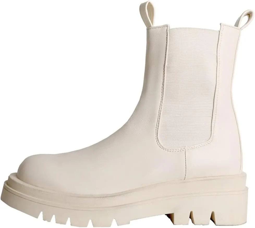 Meefit Women Mid Chunky Heel Chelsea Boots Platform Elastic Ankle Boots Pull On Booties