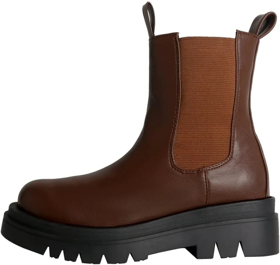 Meefit Women Mid Chunky Heel Chelsea Boots Platform Elastic Ankle Boots Pull On Booties