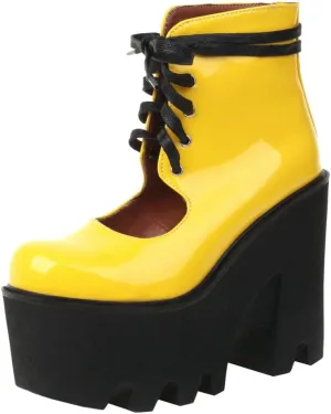 Meefit Women Patent Leather Lace Up Booties Chunky High Heel Platform Gladiator Pumps