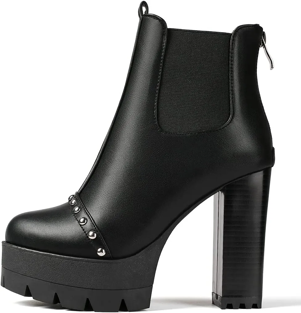 Meefit Women Platform Chelsea Boots Patent Leather Block Heel Elastic Ankle Boots Slip On