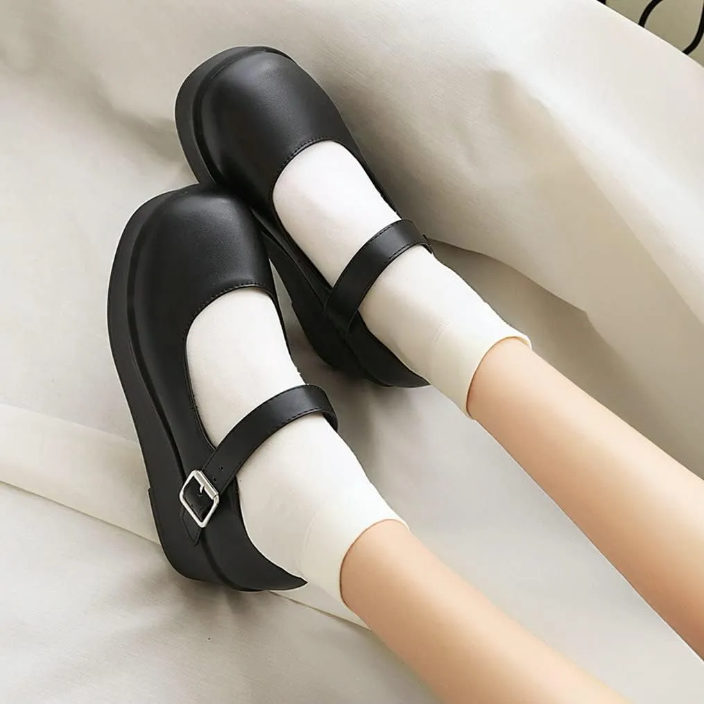 Meefit Women Platform Mary Janes Wedge Heels Uniform Dress Shoes Gothic Lolita Pumps