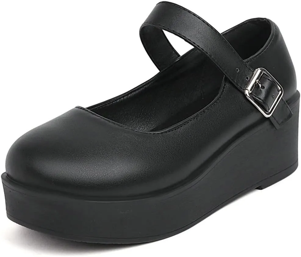 Meefit Women Platform Mary Janes Wedge Heels Uniform Dress Shoes Gothic Lolita Pumps