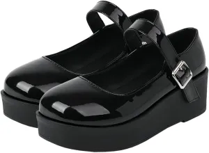 Meefit Women Platform Mary Janes Wedge Heels Uniform Dress Shoes Gothic Lolita Pumps