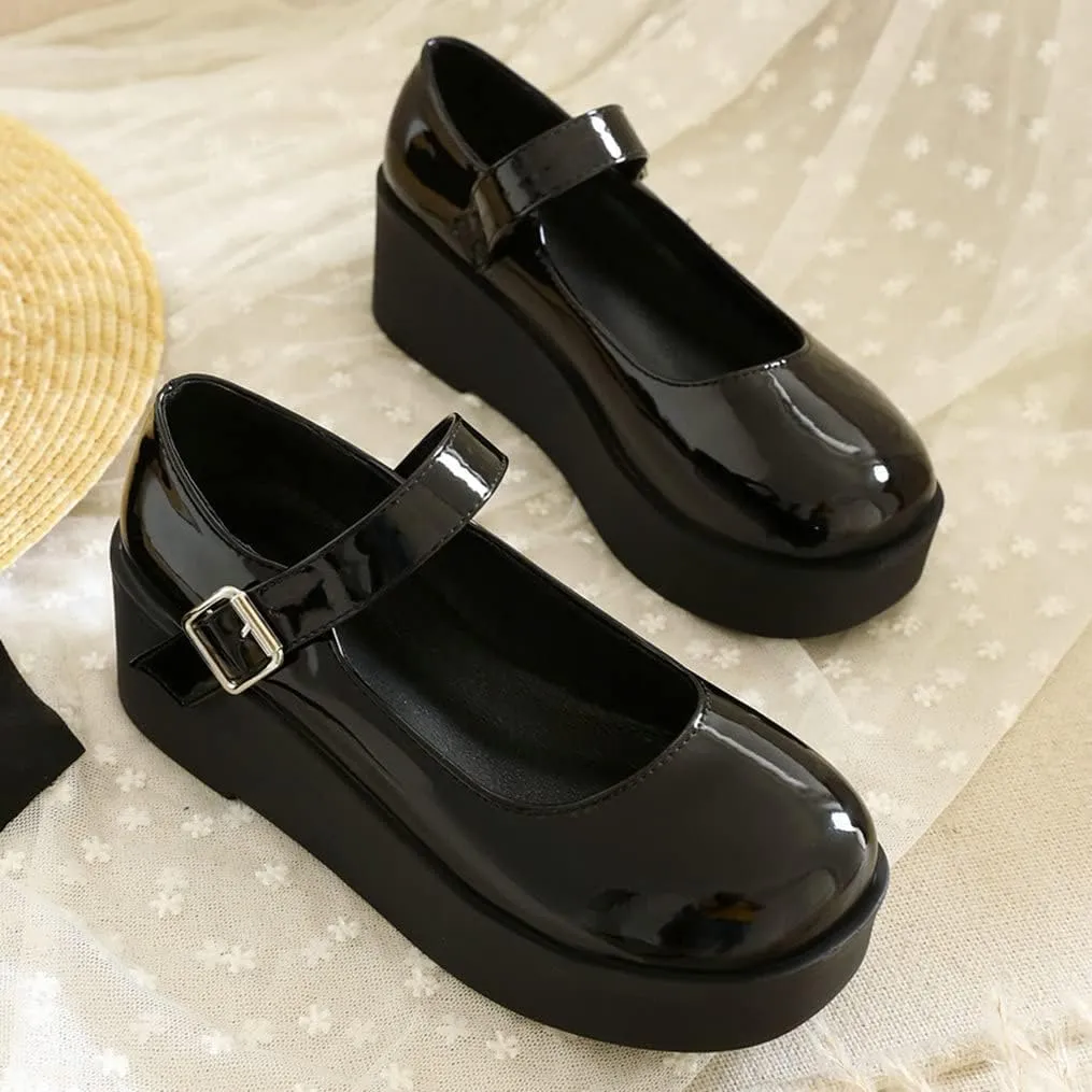Meefit Women Platform Mary Janes Wedge Heels Uniform Dress Shoes Gothic Lolita Pumps