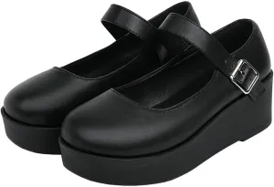 Meefit Women Platform Mary Janes Wedge Heels Uniform Dress Shoes Gothic Lolita Pumps