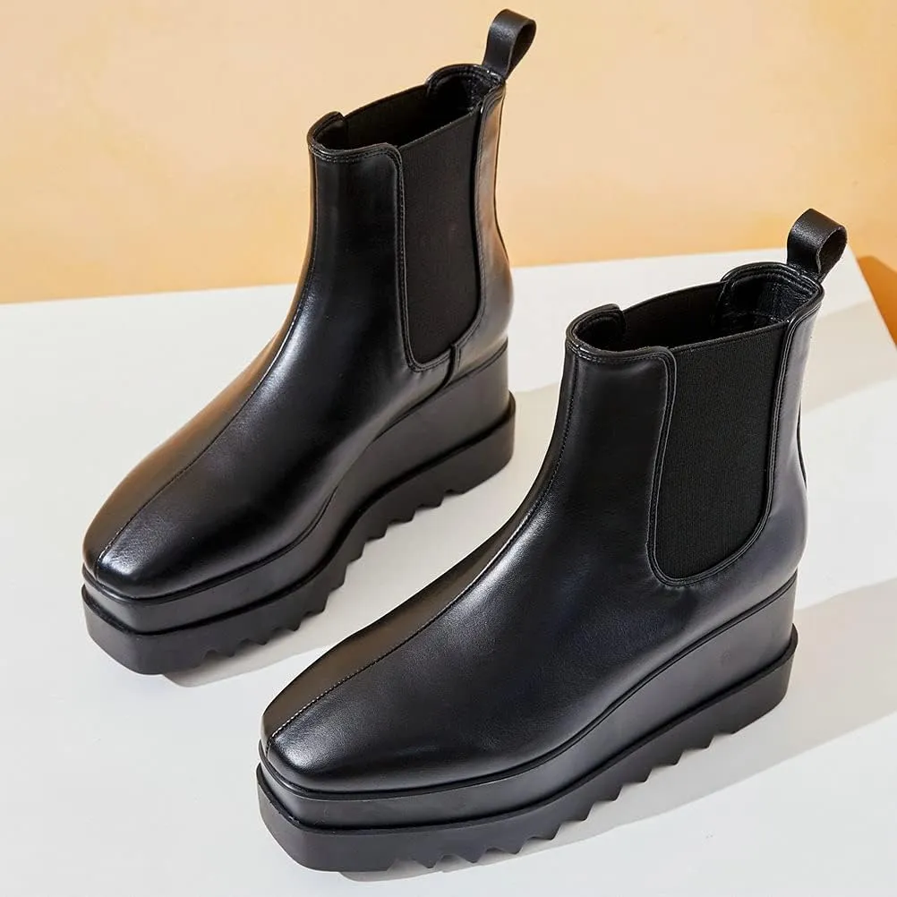 Meefit Women Wedge Chelsea Boots Platform Elastic Ankle Booties