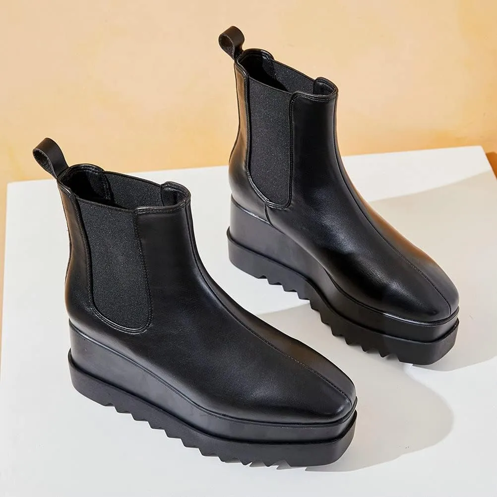 Meefit Women Wedge Chelsea Boots Platform Elastic Ankle Booties