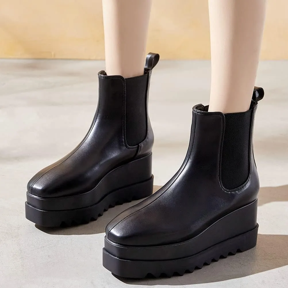 Meefit Women Wedge Chelsea Boots Platform Elastic Ankle Booties