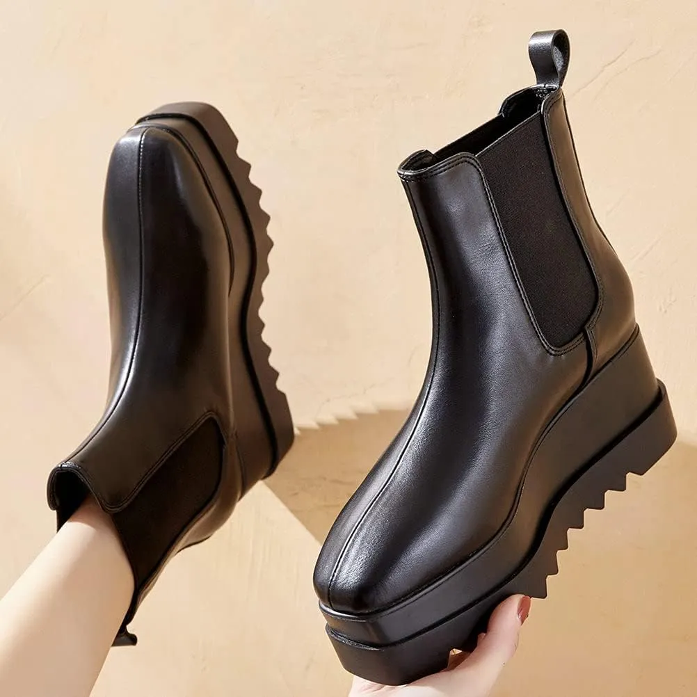 Meefit Women Wedge Chelsea Boots Platform Elastic Ankle Booties