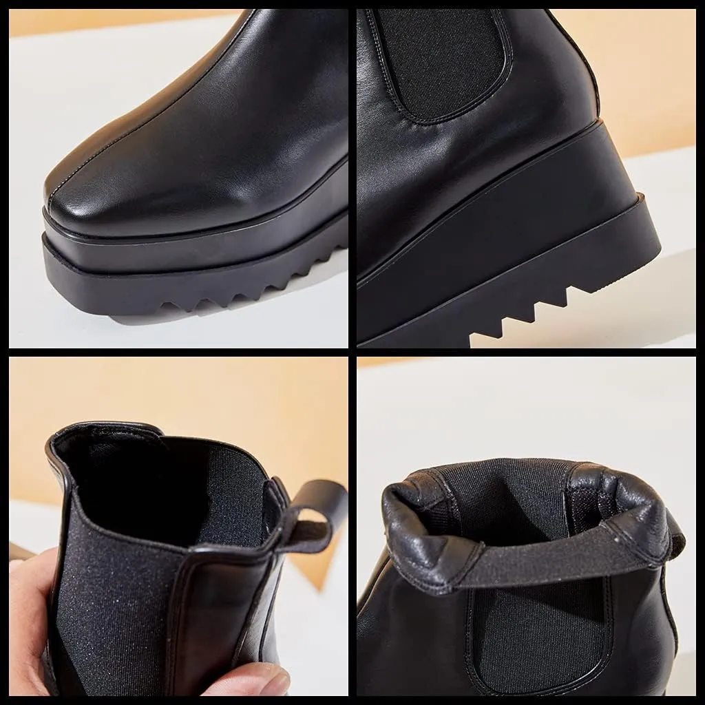 Meefit Women Wedge Chelsea Boots Platform Elastic Ankle Booties