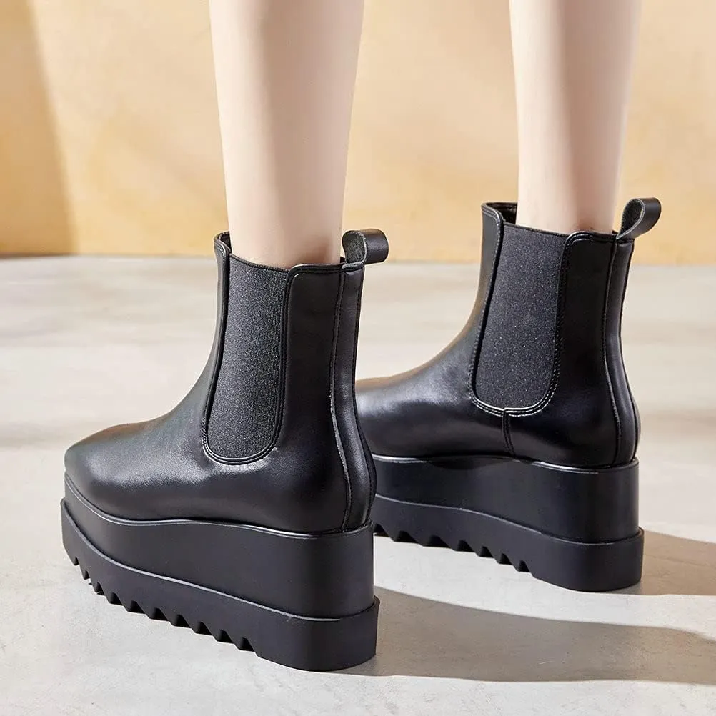Meefit Women Wedge Chelsea Boots Platform Elastic Ankle Booties
