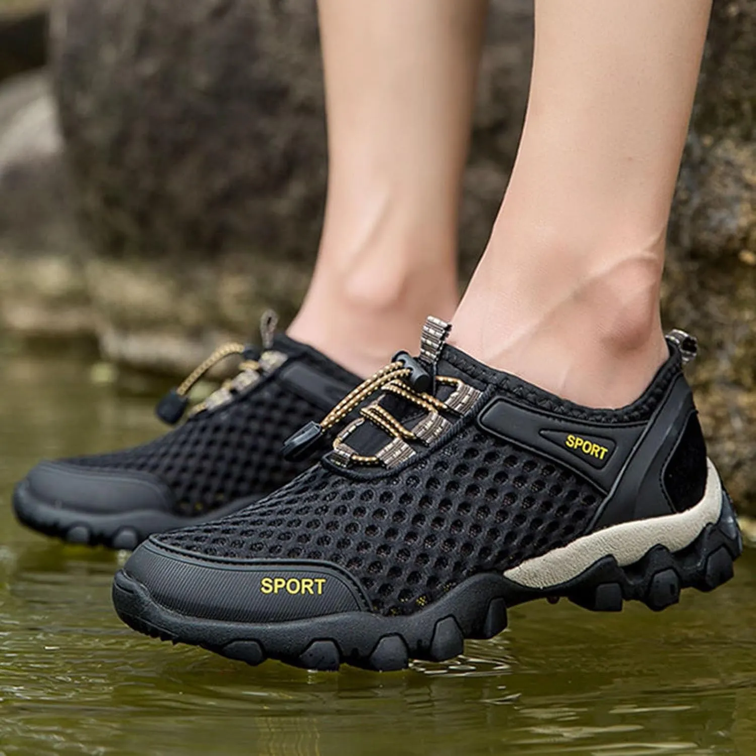 Men Summer Mesh Breathable Hiking Shoes Comfortable Walking Shoes Outdoor Travel Shoes Sneaker Rack for Men Bedroom Men Shoes