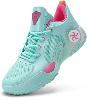 Mens and Womens Lace Up Mid Top Basketball Sneakers Rubber Sole Wear Resistant Walking Shoes High Elasticity Running Shoes Non Slip and Breathable Skateboarding Shoes Fitness Training Shoes Green