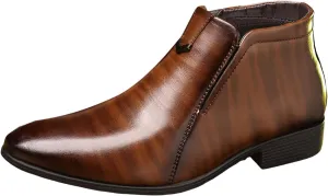 Mens Ankle Boots Supple Dress Shoes Low Heel Business Boots for Men Durable Waterproof Leather Shoes Comfortable Formal Shoe with Zipper Slip on Banquet Toe Leather Shoe