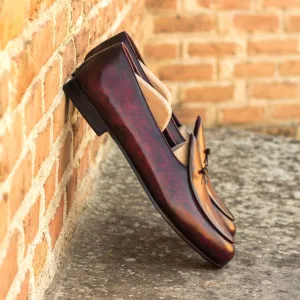 Men's Belgian Slippers Patina Leather Wide Plus Size Dark Brown Burgundy 3389