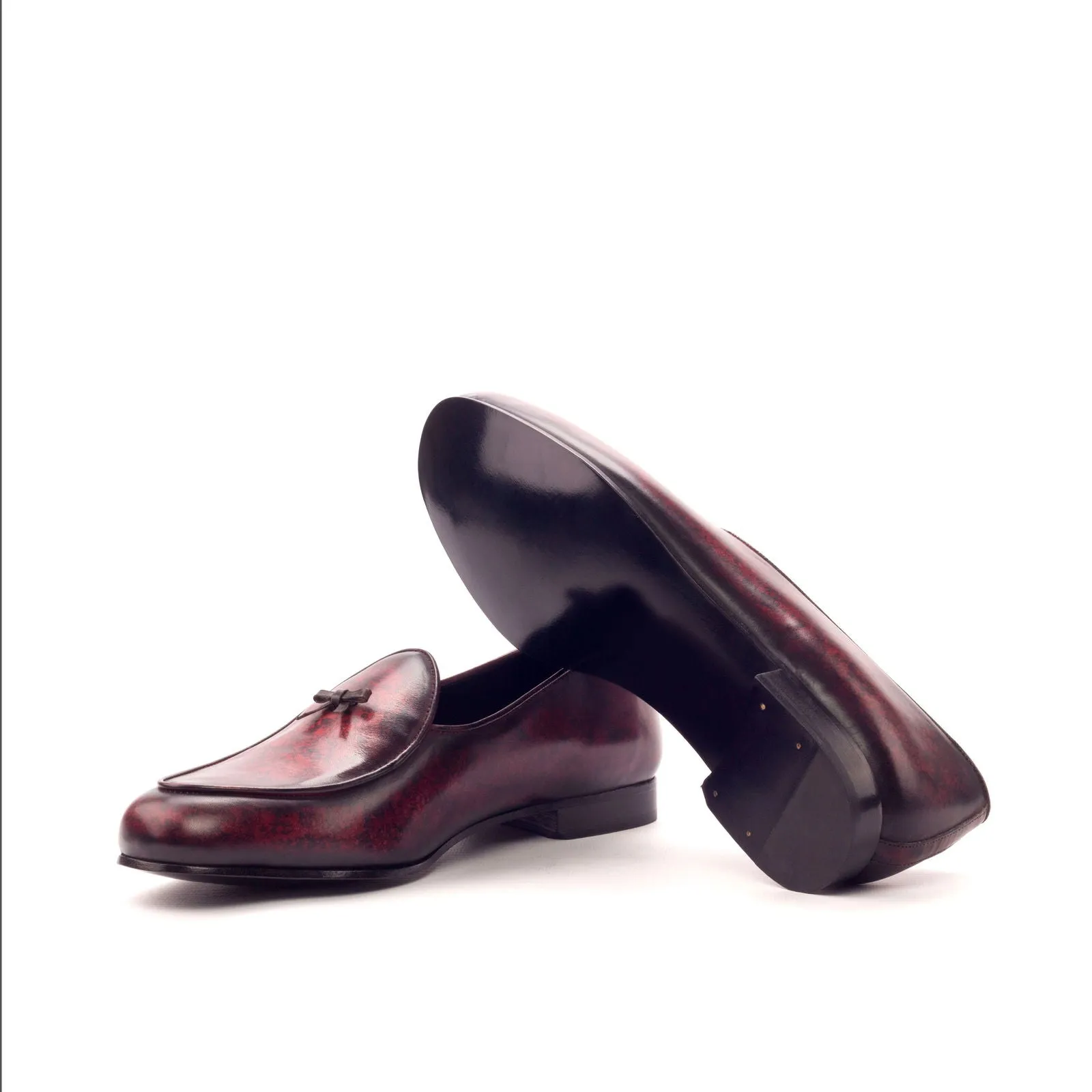 Men's Belgian Slippers Patina Leather Wide Plus Size Dark Brown Burgundy 3389