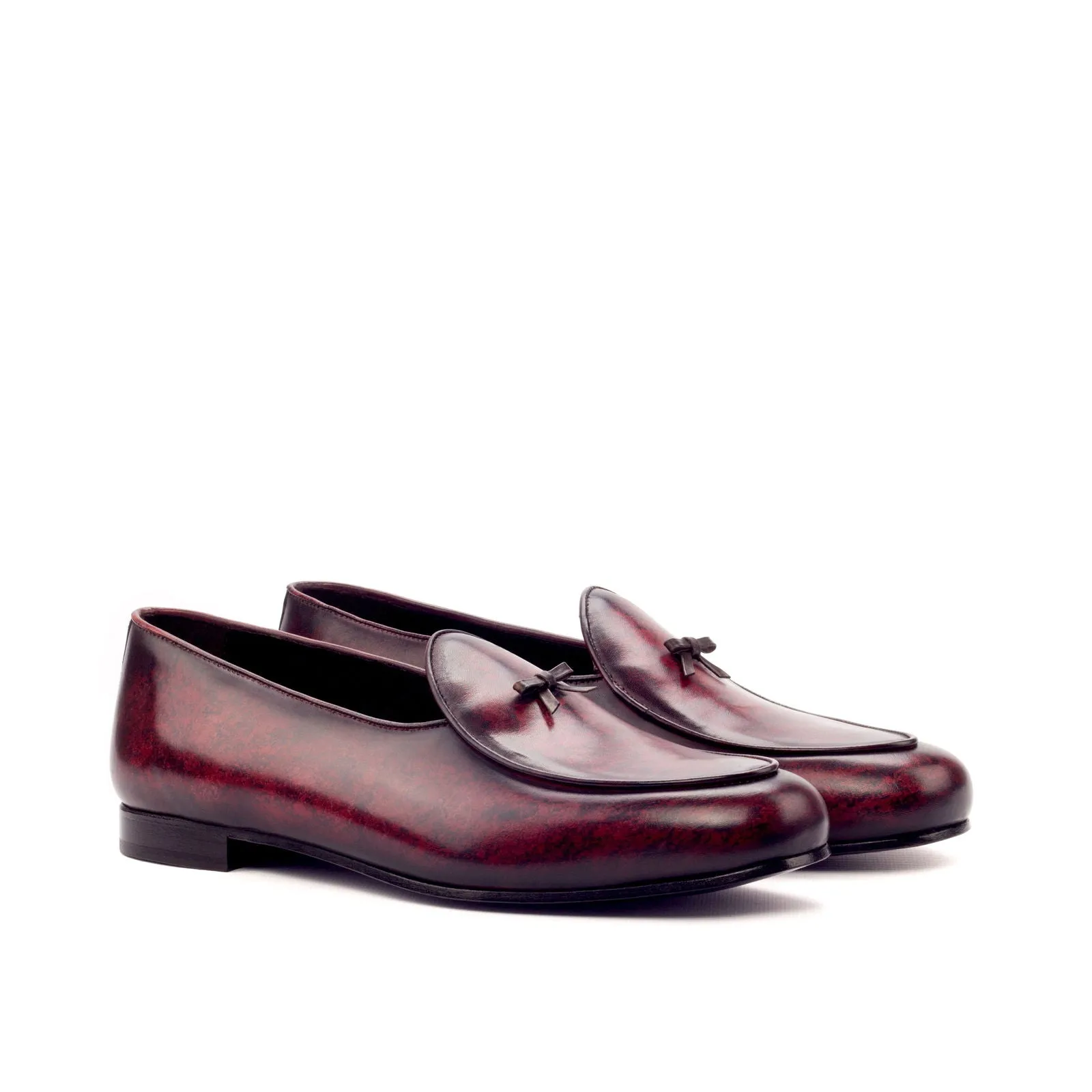 Men's Belgian Slippers Patina Leather Wide Plus Size Dark Brown Burgundy 3389